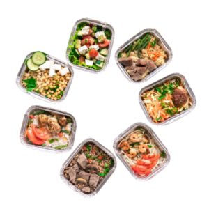 Prepared meals arranged in a circle